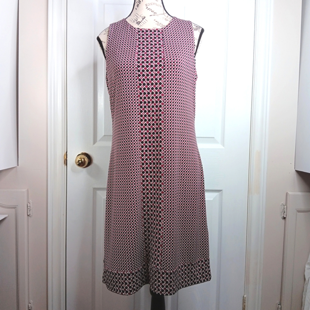 Michael Kors Sleeveless Midi Dress Women's Size M Burgundy Pink Black Patterned